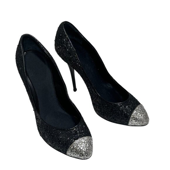 Giuseppe Zanotti Black Silver Glitter Stiletto Pumps 39.5 Heels - Picture 4 of 12